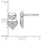Sterling Silver Rhodium-plated Polished White CZ Double Heart Post Earrings
