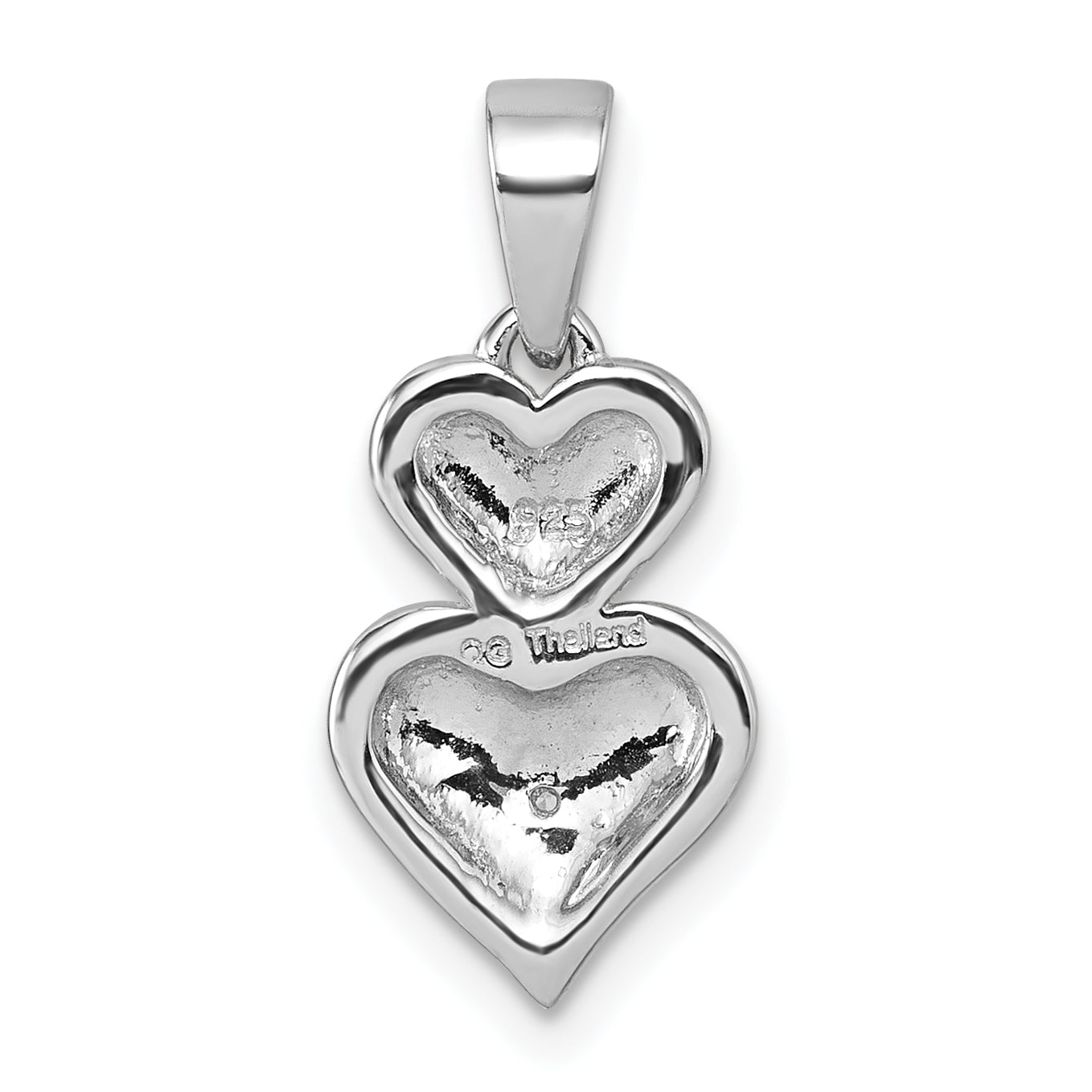 Sterling Silver Rhodium-plated Polished White CZ Double Heart Pendant