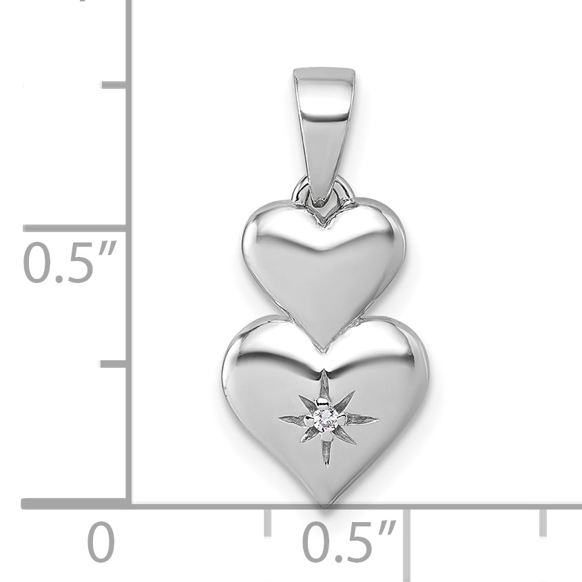 Sterling Silver Rhodium-plated Polished White CZ Double Heart Pendant