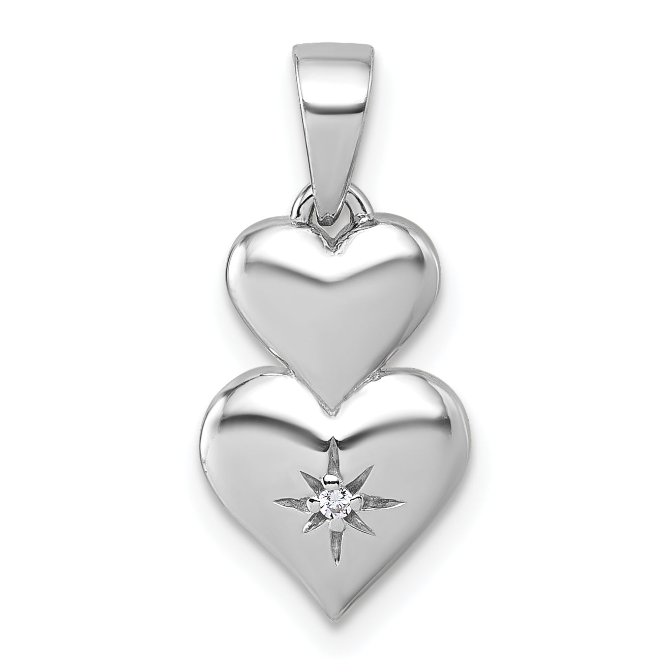 Sterling Silver Rhodium-plated Polished White CZ Double Heart Pendant Main image