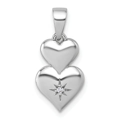 Sterling Silver Rhodium-plated Polished White CZ Double Heart Pendant