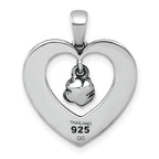 Sterling Silver Antiqued Polished Open Heart With Dangling Flower Pendant