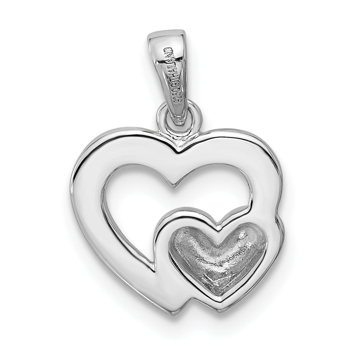 Sterling Silver Rhodium-plated Polished Heart Inside Heart Pendant
