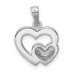Sterling Silver Rhodium-plated Polished Heart Inside Heart Pendant