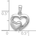 Sterling Silver Rhodium-plated Polished Heart Inside Heart Pendant