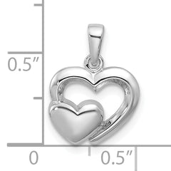 Sterling Silver Rhodium-plated Polished Heart Inside Heart Pendant