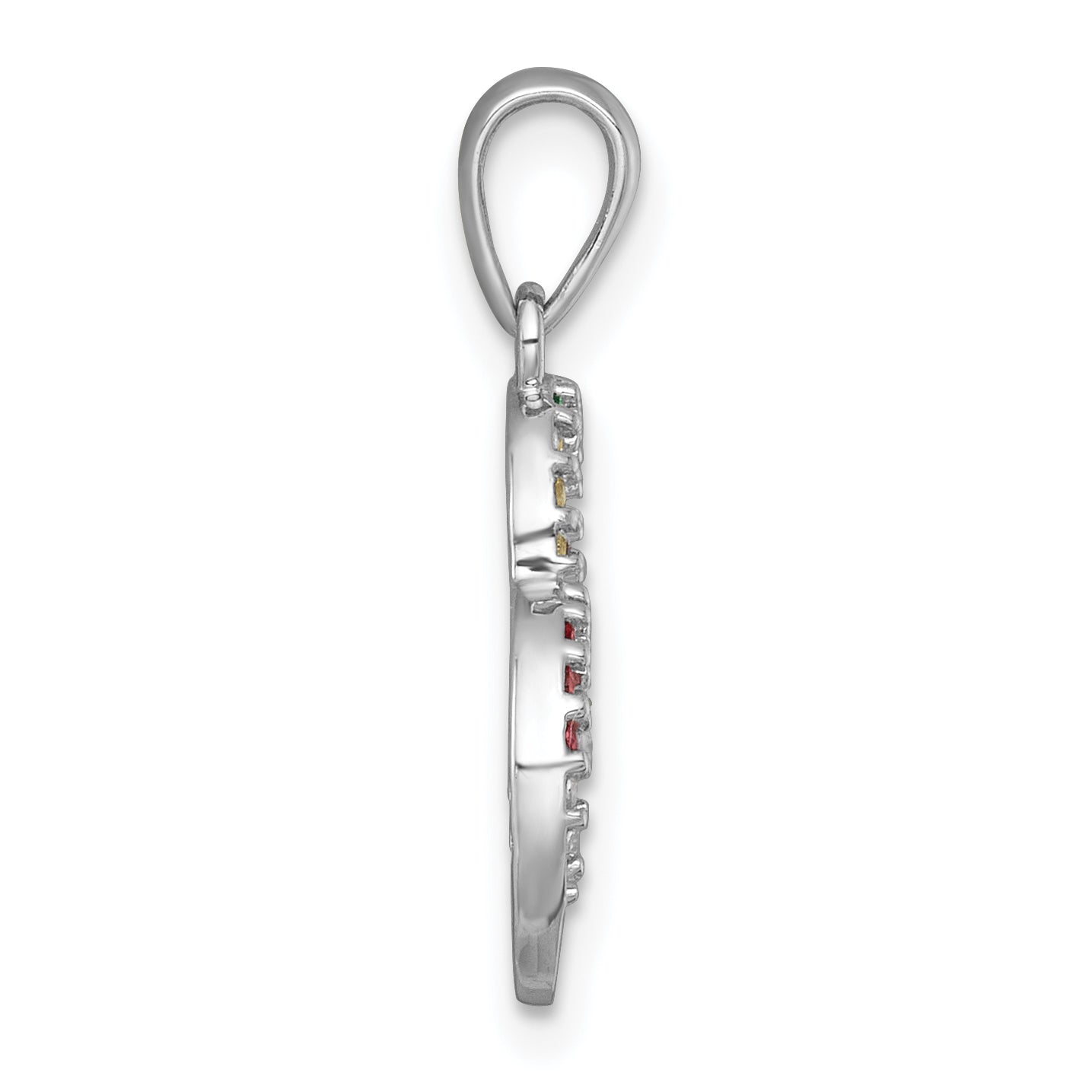 Sterling Silver Rhodium-plated Polished Rainbow Nano Crystals Double Heart Pendant