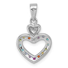 Sterling Silver Rhodium-plated Polished Rainbow CZ Double Heart Pendant
