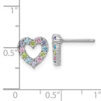 Sterling Silver Rhodium-plated Polished Pastel Blue, Pink, Green and Purple CZ Heart Post Earrings
