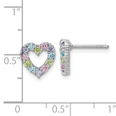 Sterling Silver Rhodium-plated Polished Pastel Blue, Pink, Green and Purple CZ Heart Post Earrings