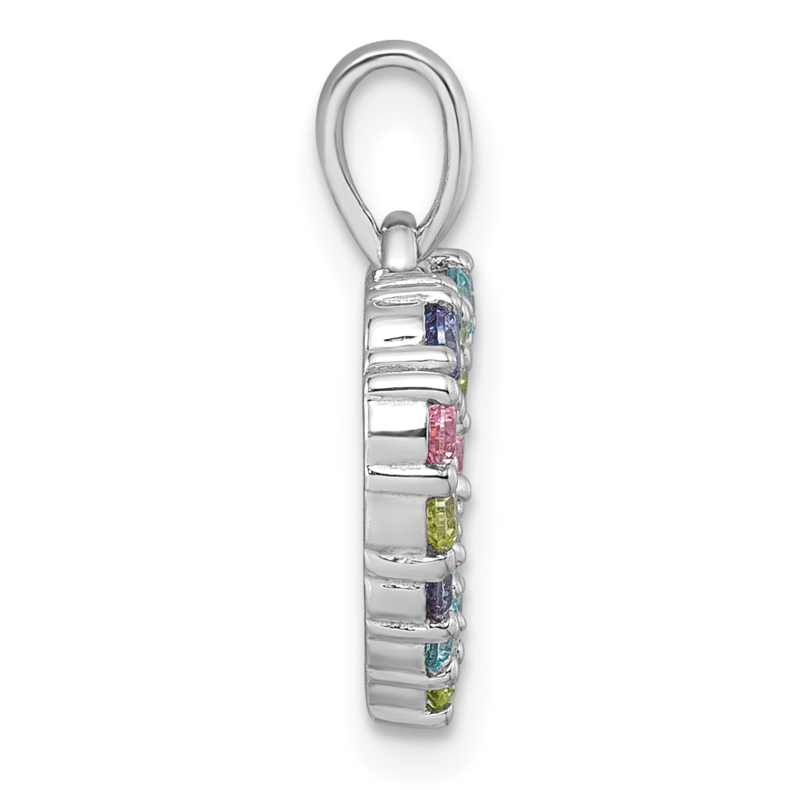Sterling Silver Rhodium-plated Polished Pastel Blue, Pink, Green and Purple CZ Heart Pendant