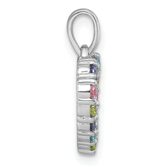 Sterling Silver Rhodium-plated Polished Pastel Blue, Pink, Green and Purple CZ Heart Pendant