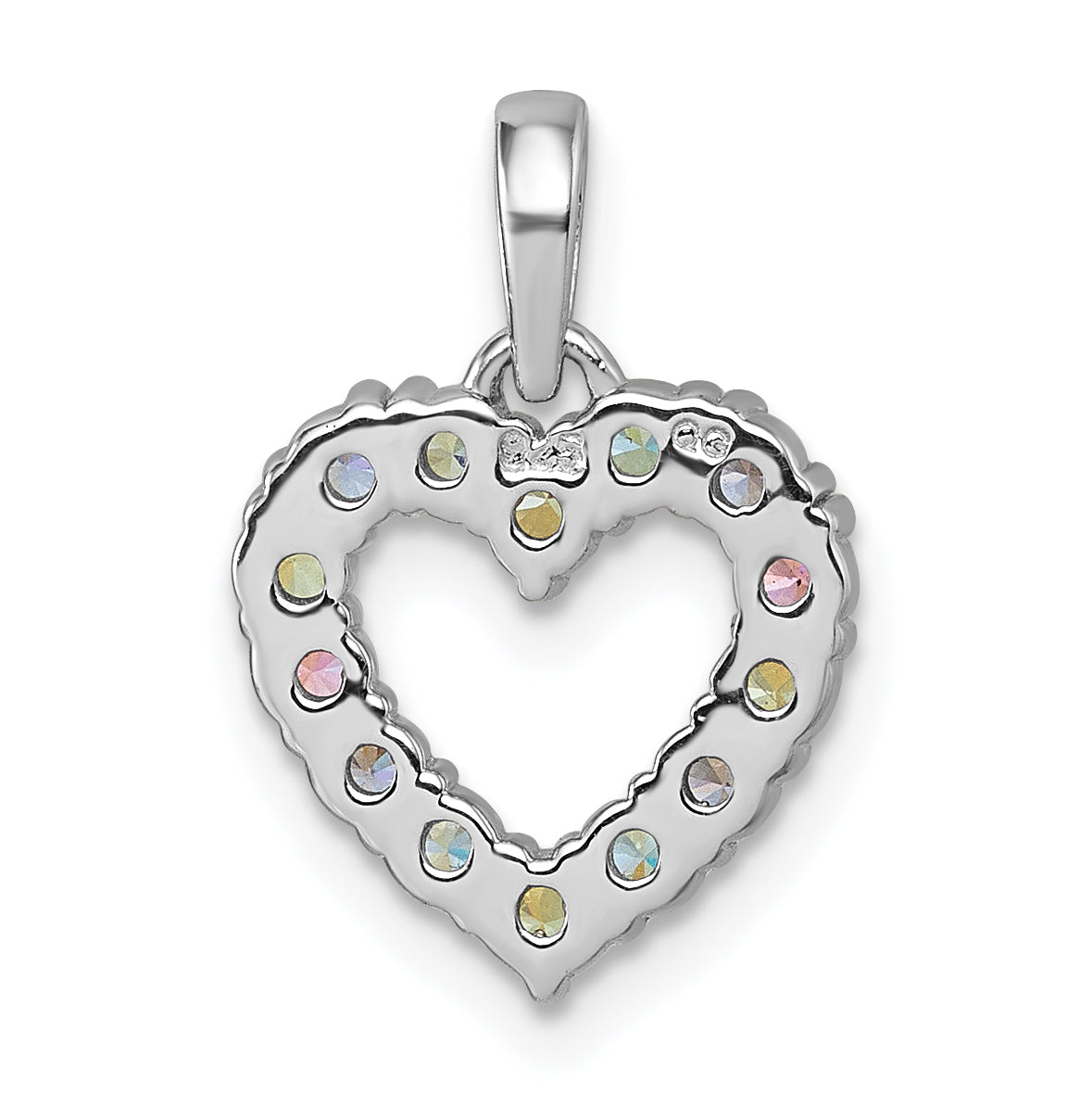 Sterling Silver Rhodium-plated Polished Pastel Blue, Pink, Green and Purple CZ Heart Pendant