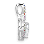 Sterling Silver Rhodium-plated Polished Multi-color Rainbow CZ Heart Halo Chain Slide Pendant