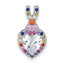 Sterling Silver Rhodium-plated Polished Multi-color Rainbow CZ Heart Halo Chain Slide Pendant