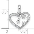 Sterling Silver Rhodium-plated CZ Polished Open Heart with Stars Pendant