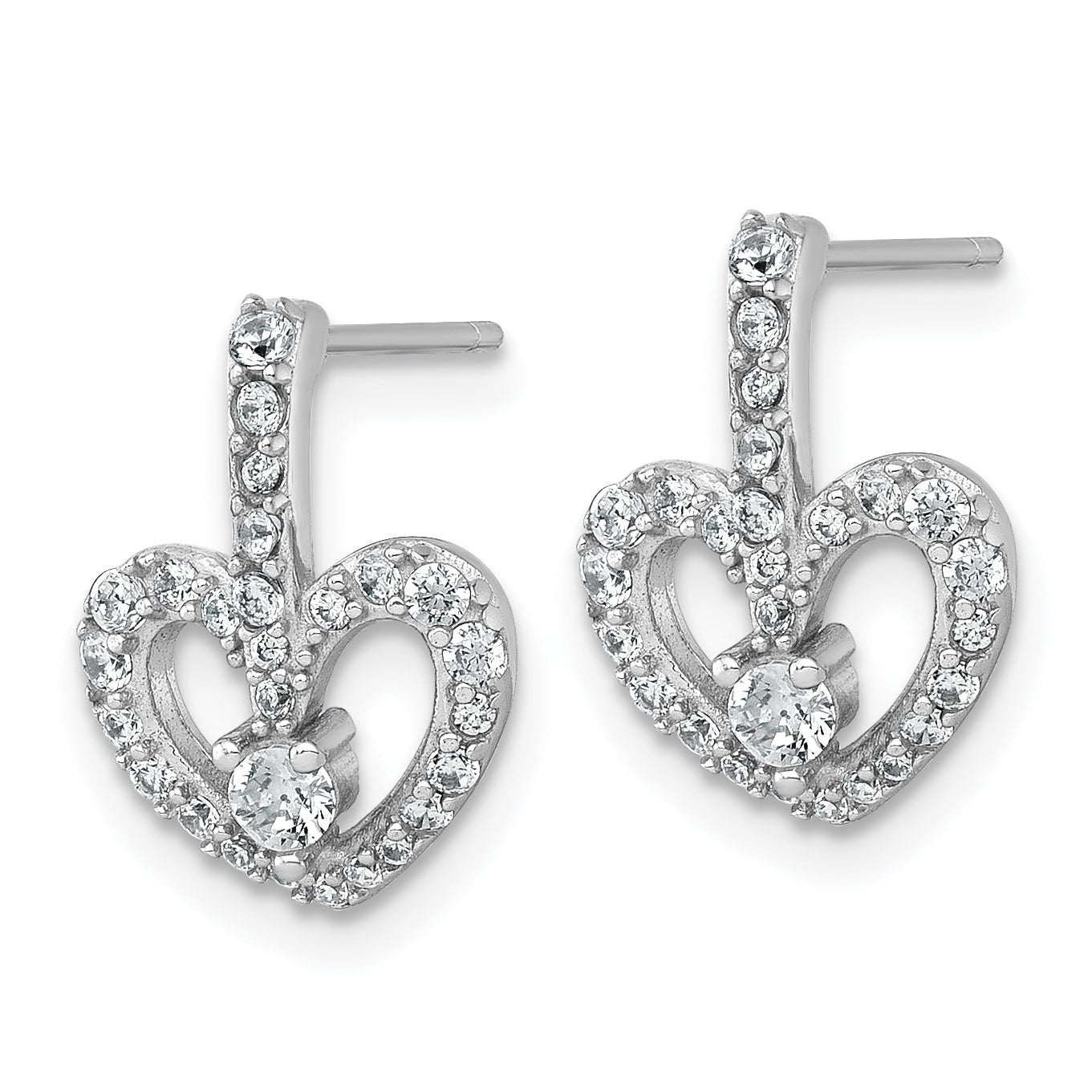 Sterling Silver Rhodium-plated Polished CZ Open Heart Post Earrings Secondary image