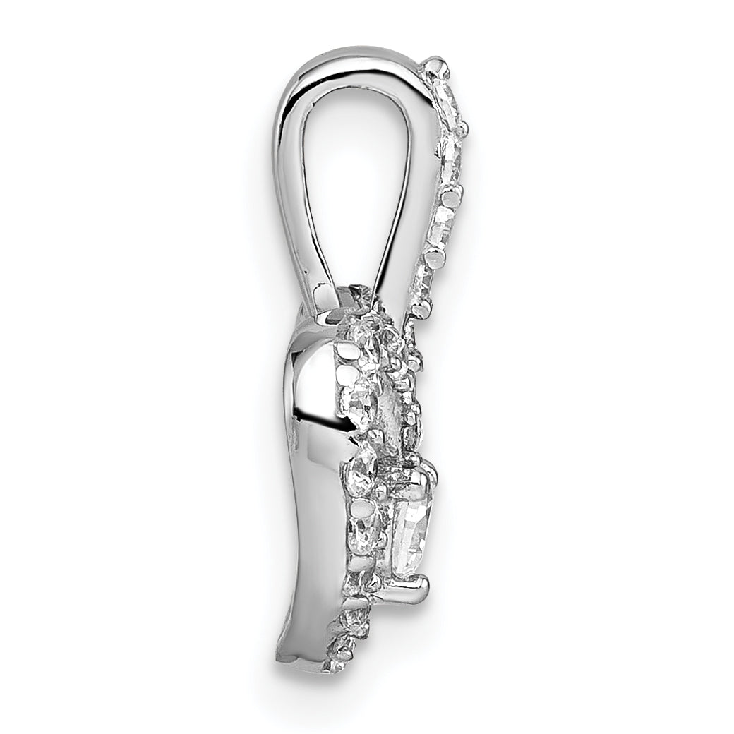 Sterling Silver Rhodium-plated Polished CZ Open Heart Pendant