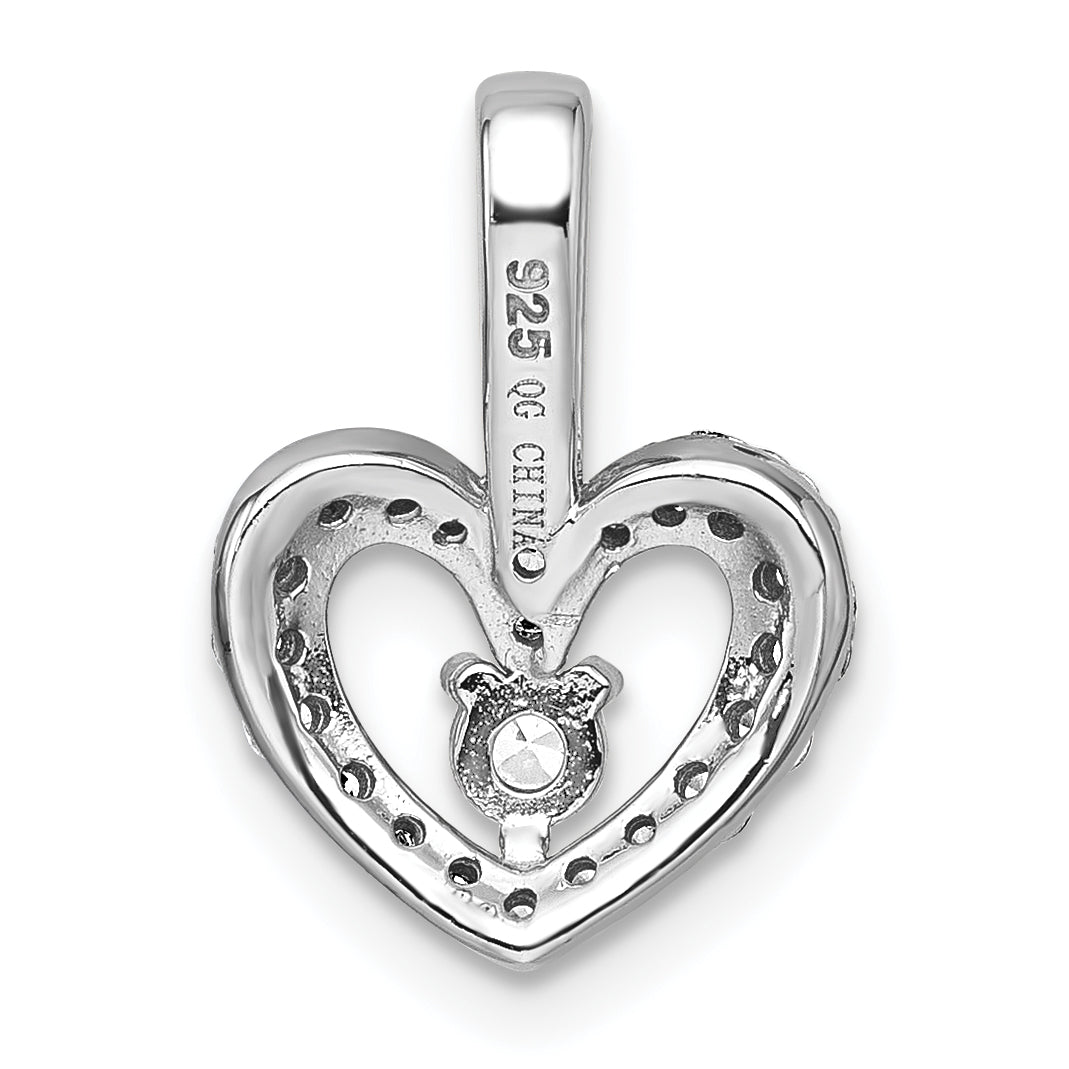 Sterling Silver Rhodium-plated Polished CZ Open Heart Pendant