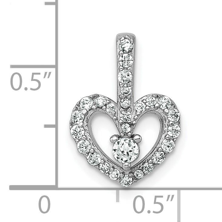 Sterling Silver Rhodium-plated Polished CZ Open Heart Pendant