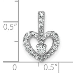 Sterling Silver Rhodium-plated Polished CZ Open Heart Pendant