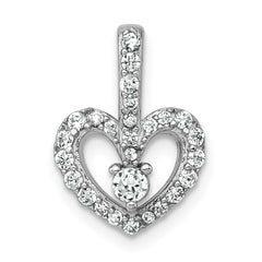 Sterling Silver Rhodium-plated Polished CZ Open Heart Pendant