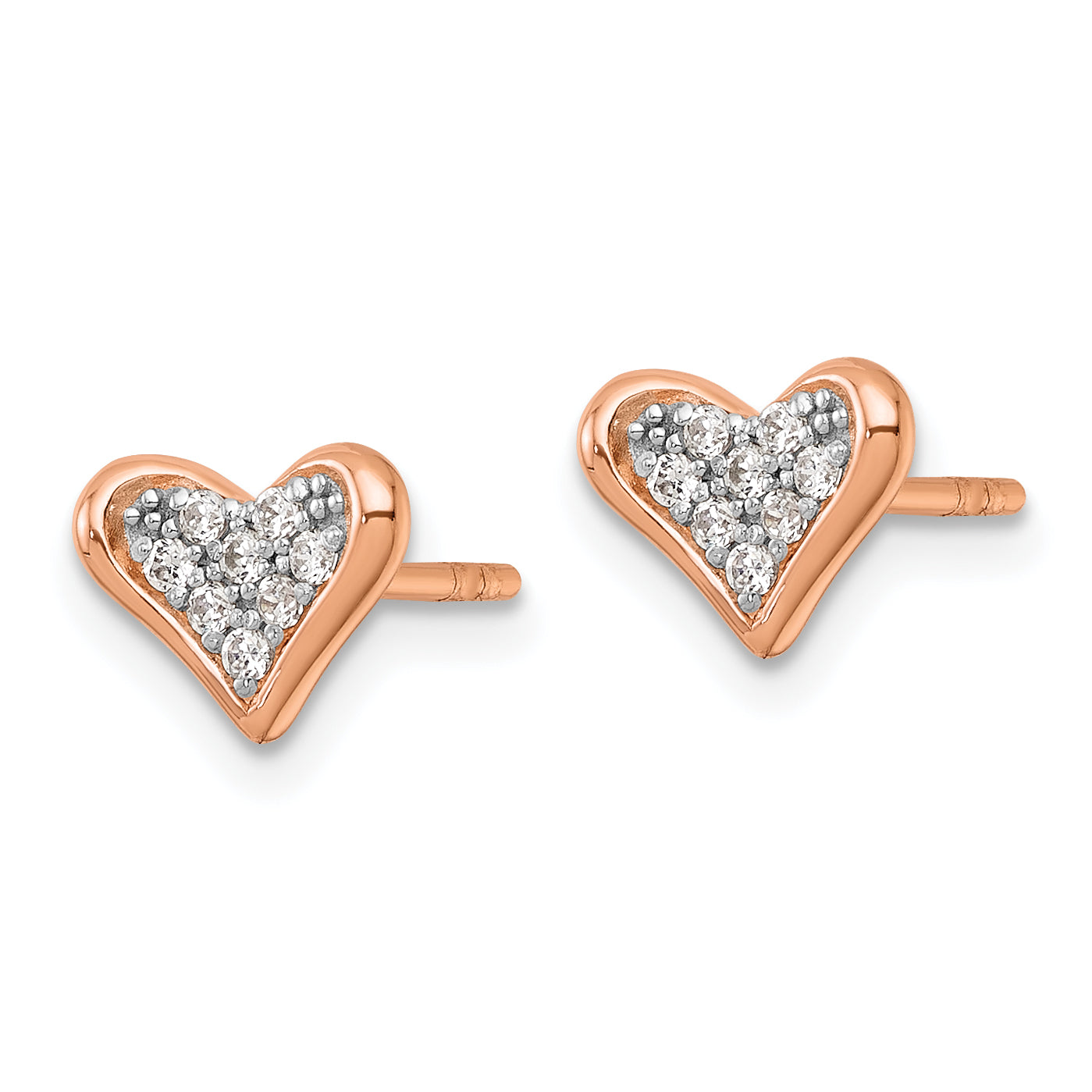 Sterling Silver Rhodium-plated and Rose Gold-plated CZ Heart Post Earrings Secondary image