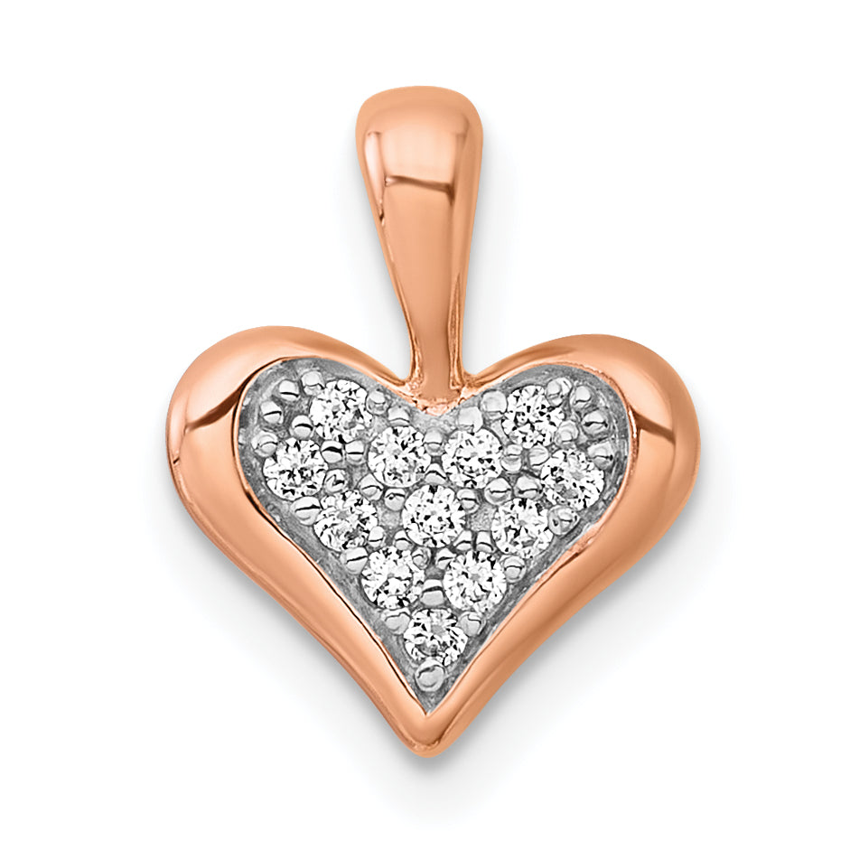 Sterling Silver Rhodium-plated and Rose Gold-plated CZ Heart Pendant