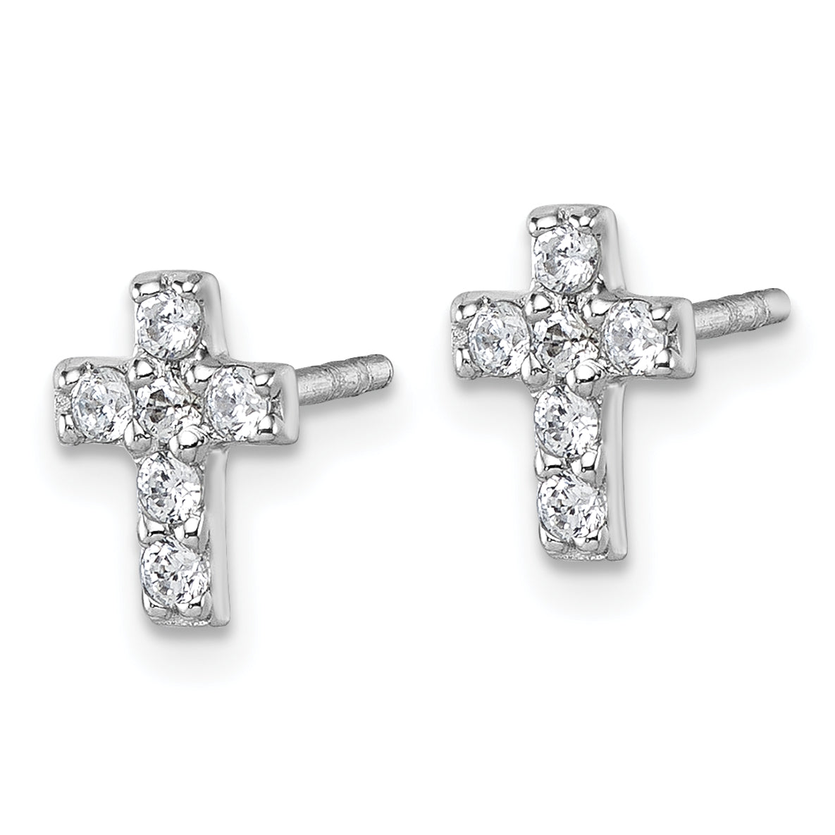 Sterling Silver Rhodium-plated Polished White CZ Cross Post Earrings Secondary image