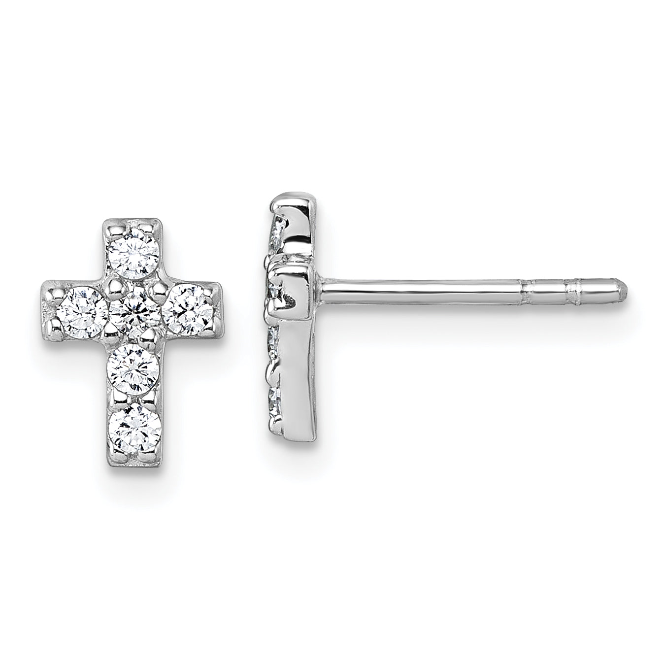 Sterling Silver Rhodium-plated Polished White CZ Cross Post Earrings Main image