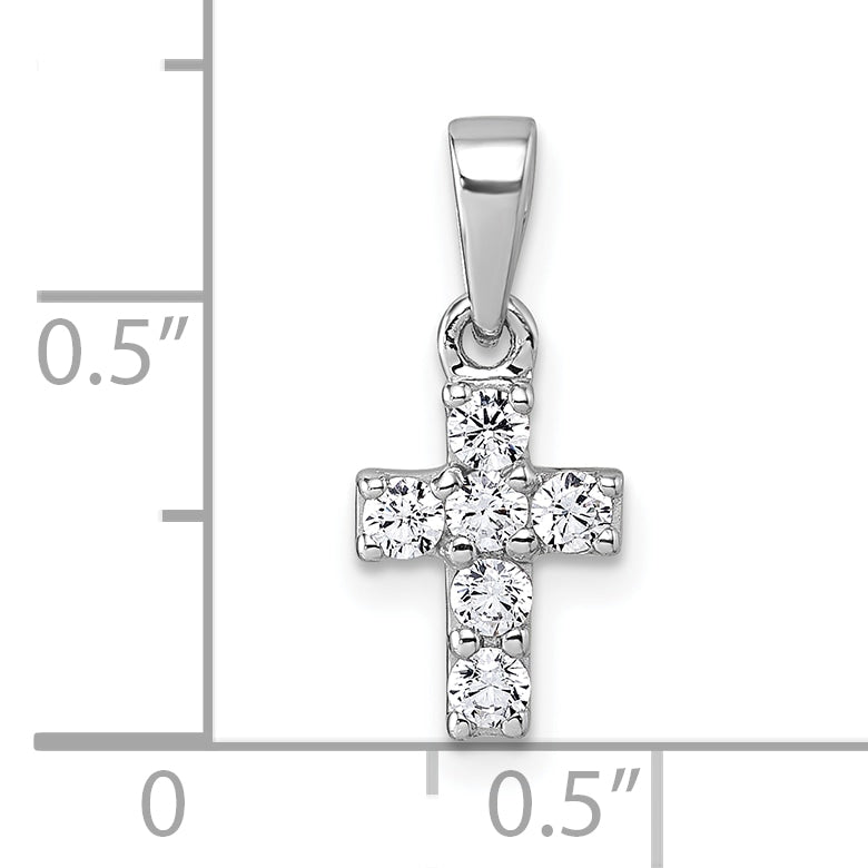 Sterling Silver Rhodium-plated Polished White CZ Cross Pendant