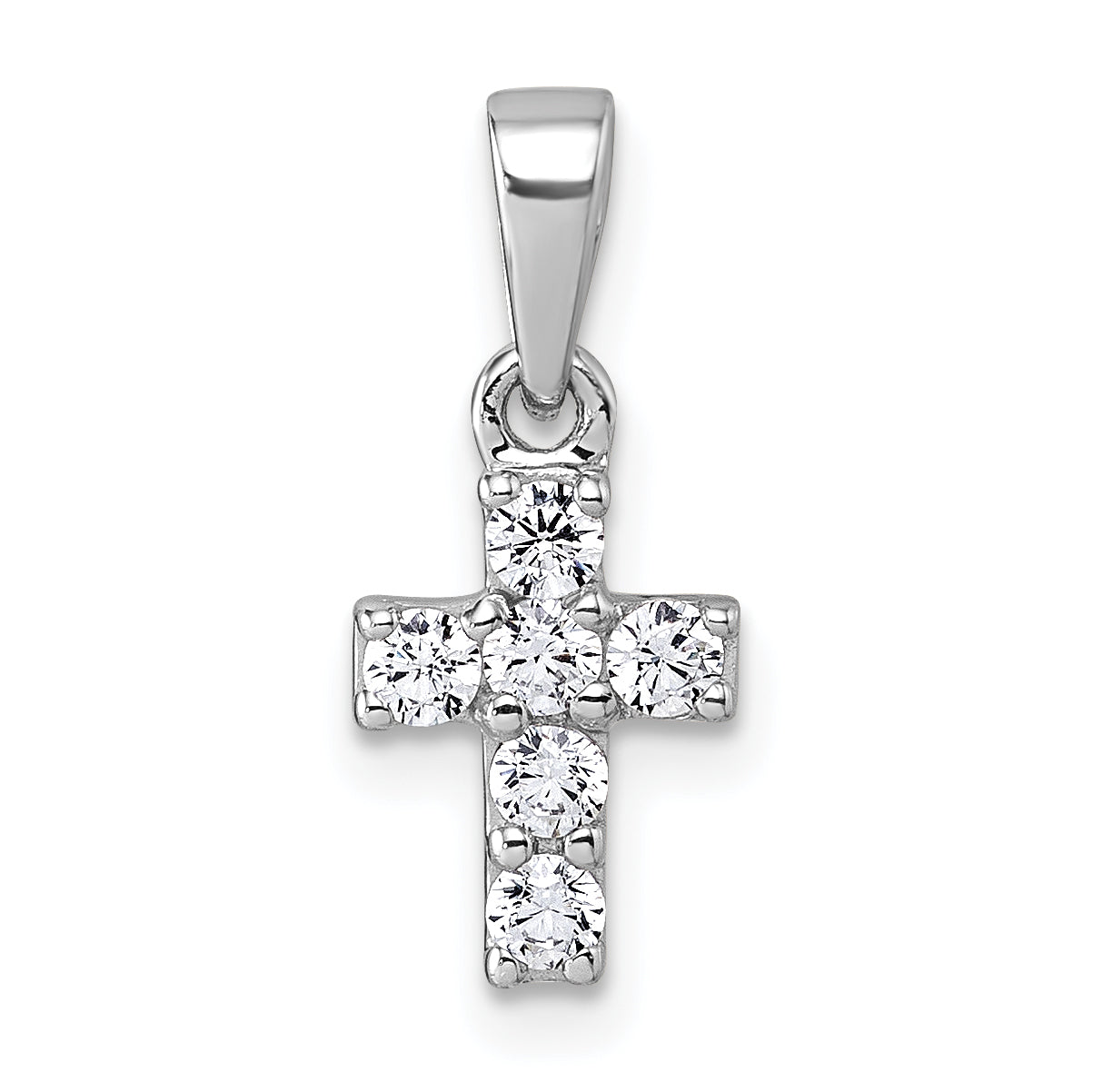 Sterling Silver Rhodium-plated Polished White CZ Cross Pendant Main image
