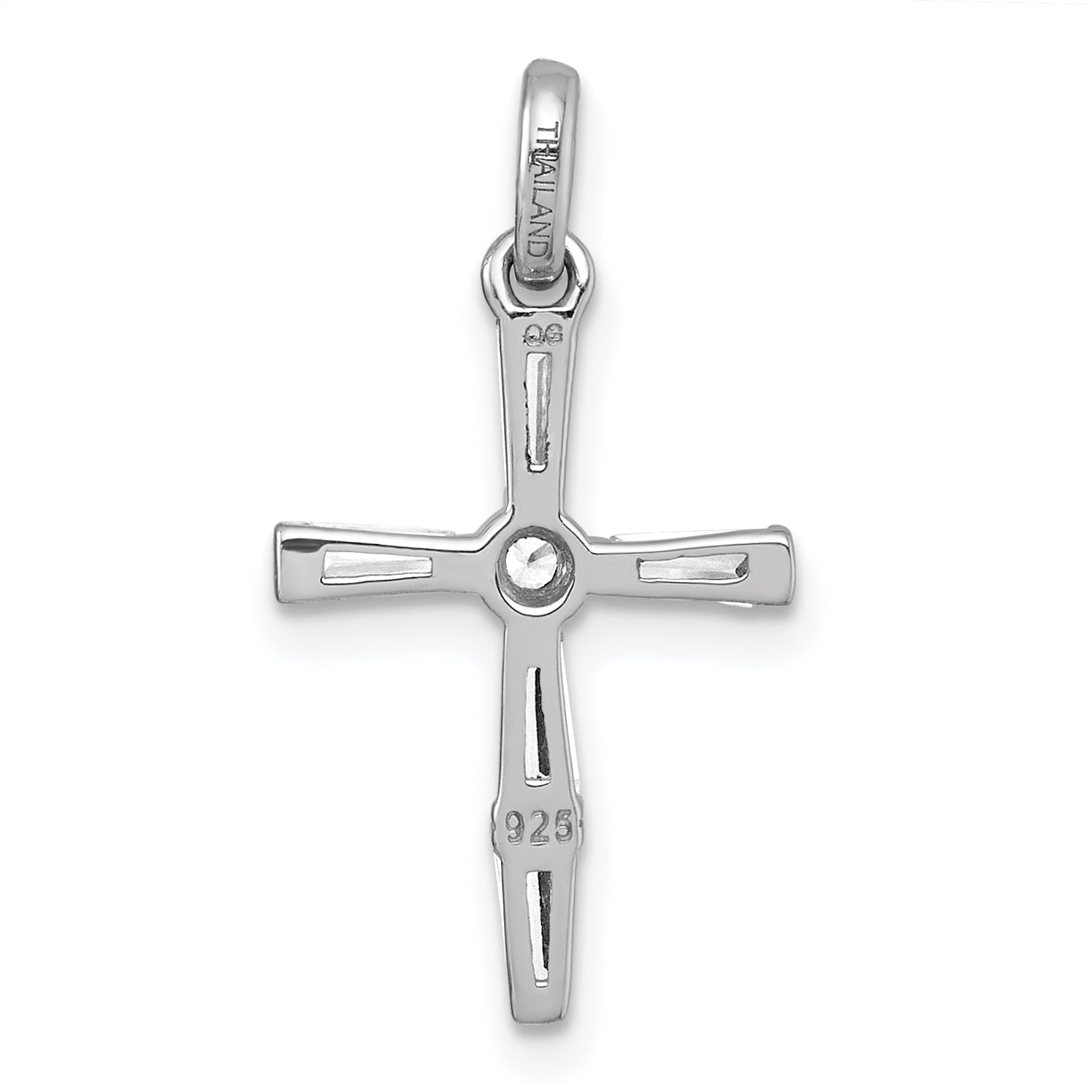 Sterling Silver Rhodium-plated Polished White Baguette CZ Cross Pendant