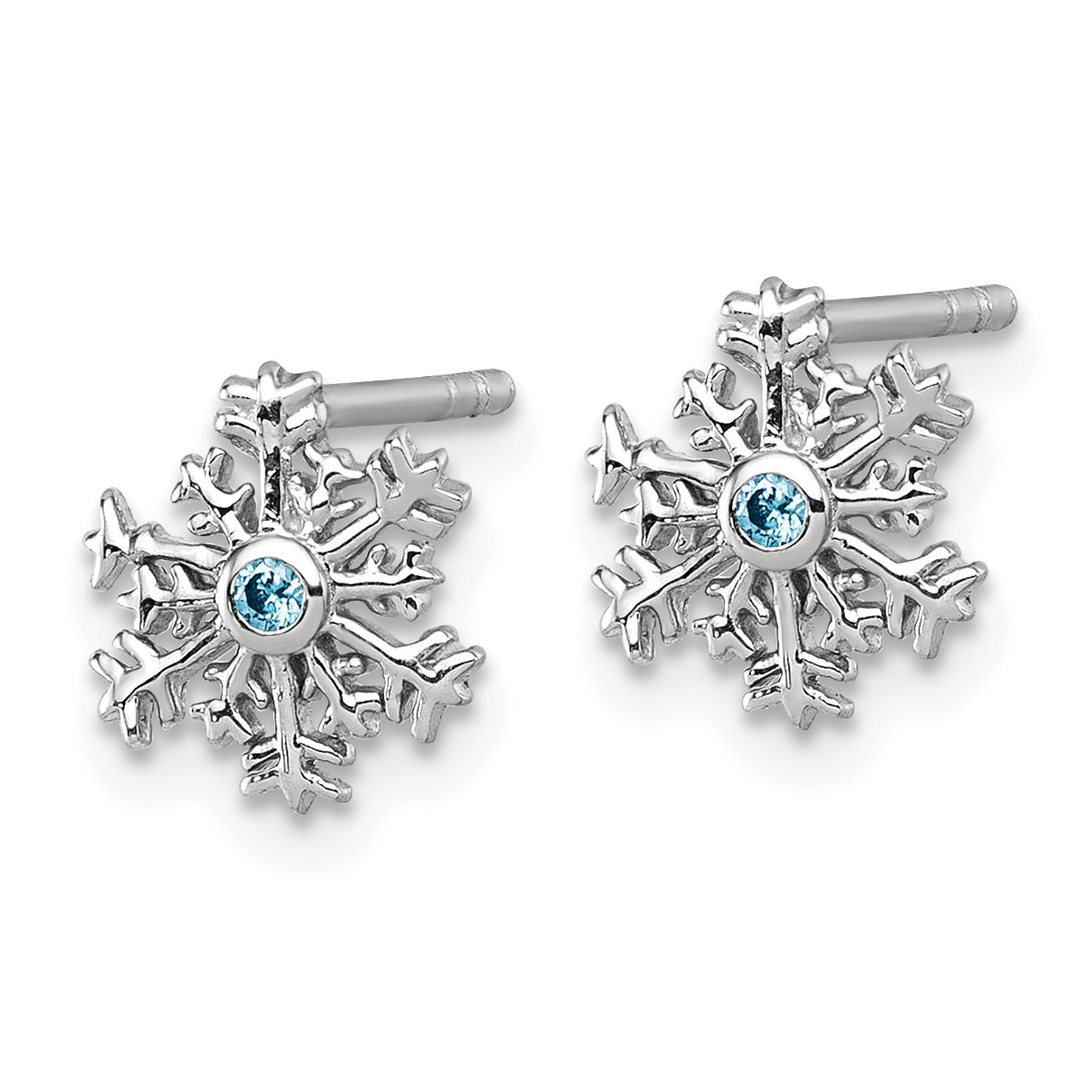 Sterling Silver Rhodium-plated Polished Blue CZ Snowflake Post Earrings Secondary image