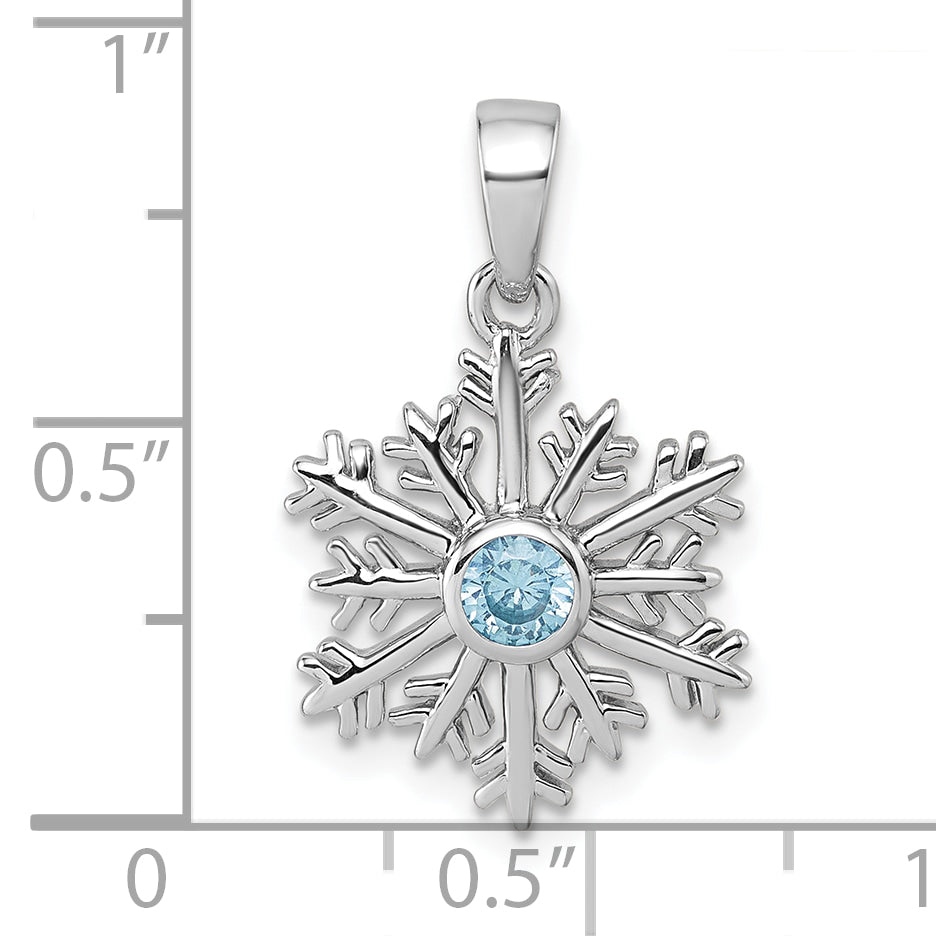 Sterling Silver Rhodium-plated Polished Blue CZ Snowflake Pendant