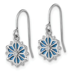Sterling Silver Rhodium-plated Blue Enamel and White CZ Snowflake Dangle Earrings