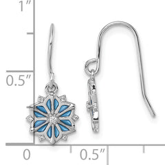 Sterling Silver Rhodium-plated Blue Enamel and White CZ Snowflake Dangle Earrings