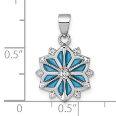Sterling Silver Rhodium-plated Blue Enamel and White CZ Snowflake Pendant
