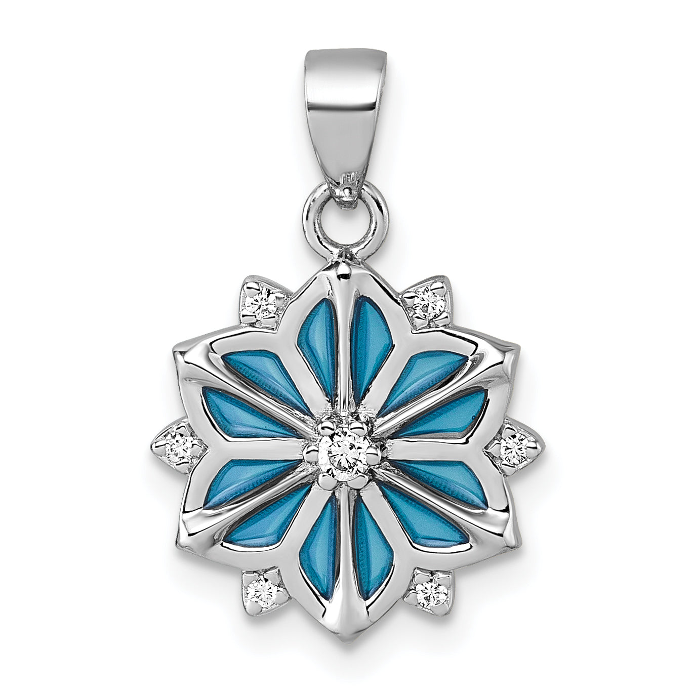 Sterling Silver Rhodium-plated Blue Enamel and White CZ Snowflake Pendant Main image