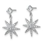 Sterling Silver Rhodium-plated Polished CZ Star Post Dangle Earrings