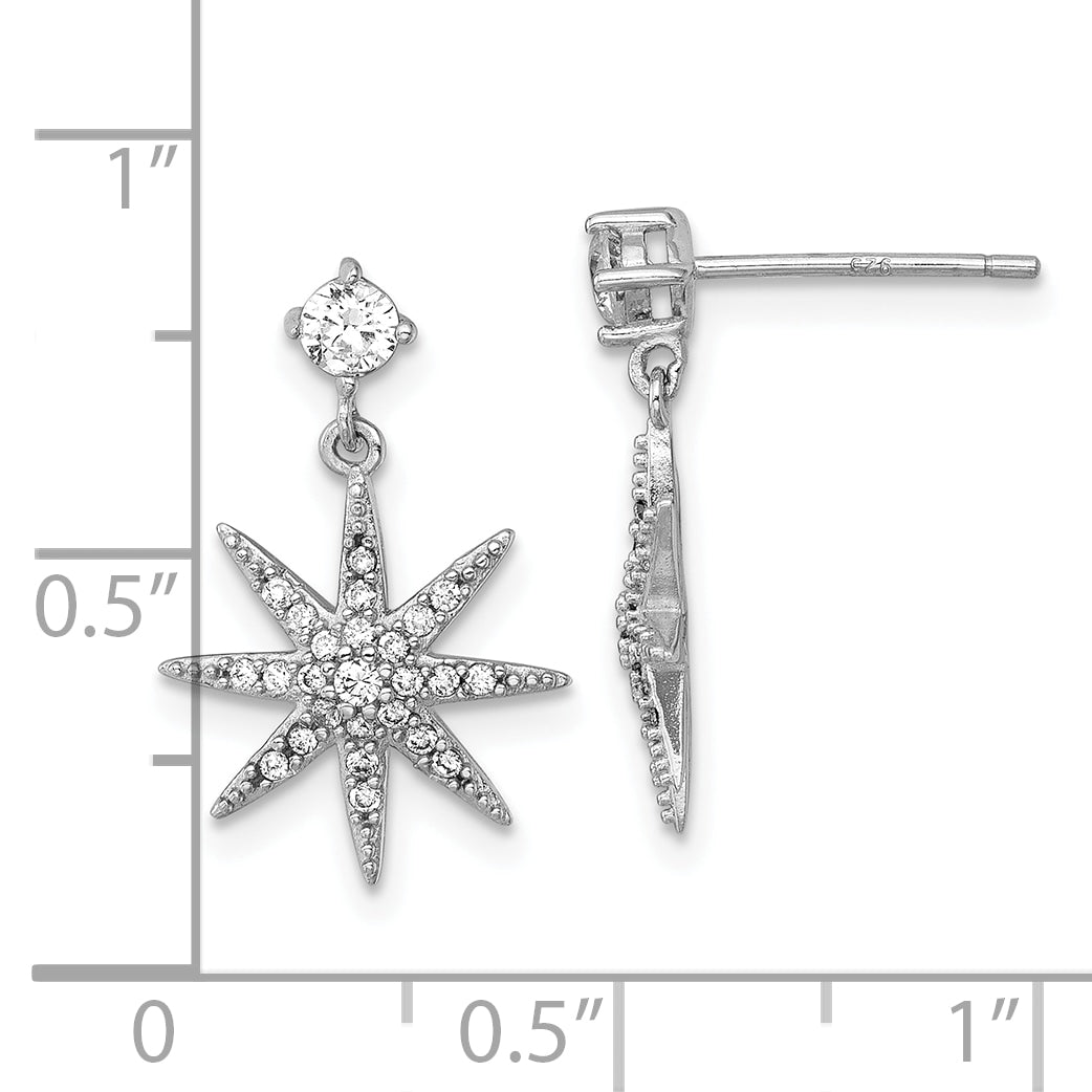 Sterling Silver Rhodium-plated Polished CZ Star Post Dangle Earrings