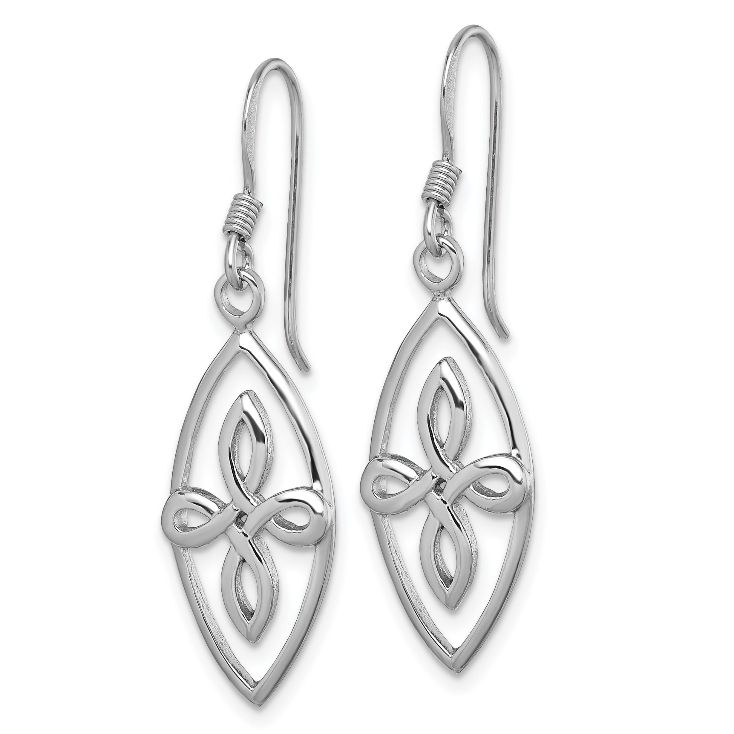Sterling Silver Rhodium-plated Polished Fancy Celtic Knot Dangle Shepherd Hook Earrings