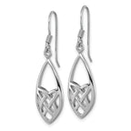 Sterling Silver Rhodium-plated Polished Fancy Celtic Design Dangle Shepherd Hook Earrings