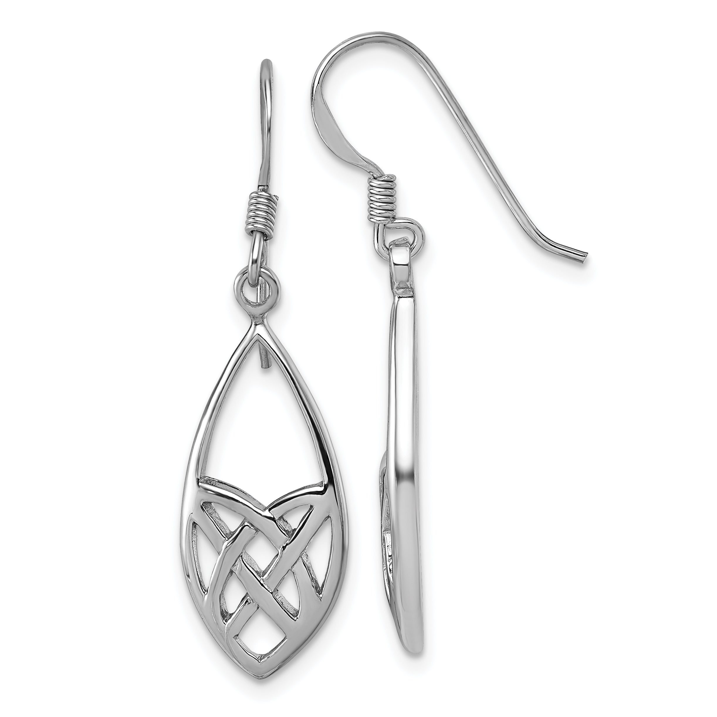 Sterling Silver Rhodium-plated Polished Fancy Celtic Design Dangle Shepherd Hook Earrings Main image