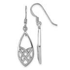 Sterling Silver Rhodium-plated Polished Fancy Celtic Design Dangle Shepherd Hook Earrings