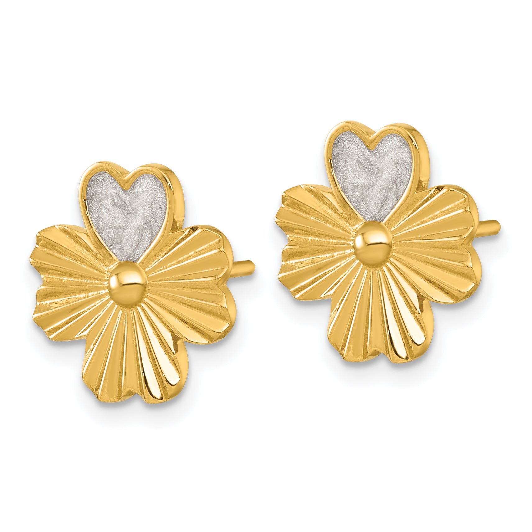 Sterling Silver Gold-tone Polished with White Enamel Lucky 4-Leaf Clover Post Earrings Secondary image