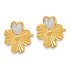 Sterling Silver Gold-tone Polished with White Enamel Lucky 4-Leaf Clover Post Earrings