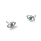 Cubic Zirconia Turquoise Evil Eye Stud Earrings in Sterling Silver, 12.4mm - Sophia Jewelers