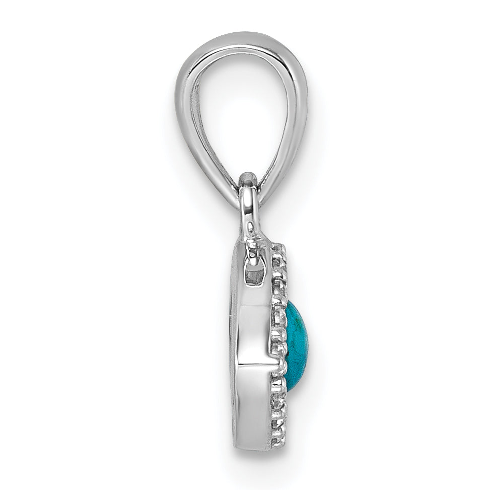 Sterling Silver Rhodium-plated Polished CZ and Compressed Turquoise Cabochon Evil Eye Pendant