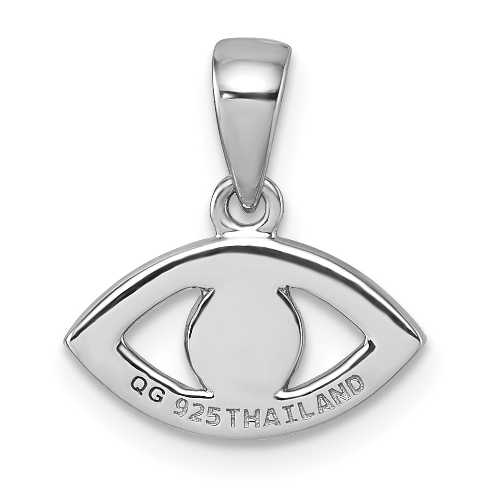 Sterling Silver Rhodium-plated Polished CZ and Compressed Turquoise Cabochon Evil Eye Pendant
